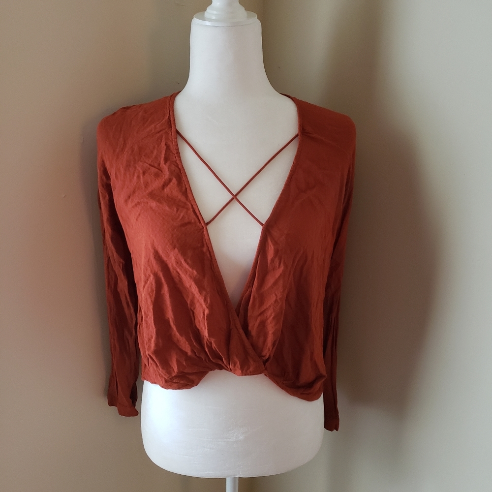 silence + noise dark orange summer crop top blouse